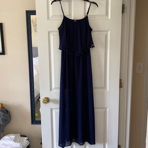 Size small, dark blue, maxi-dress.
